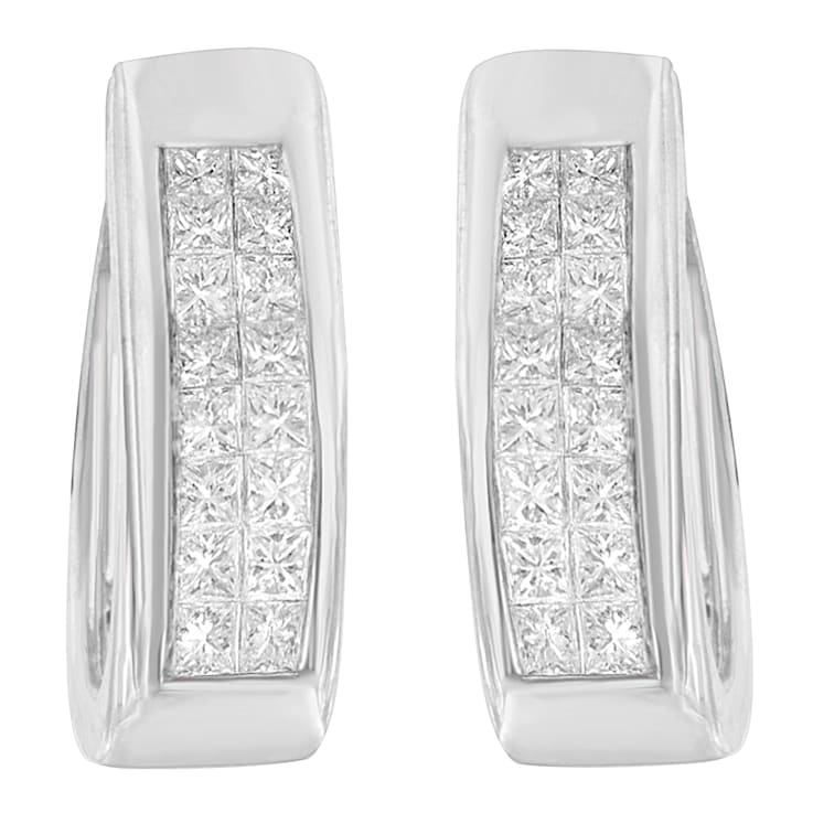 14K White Gold Princess-Cut Diamond Hoop Earrings 1.10ctw
