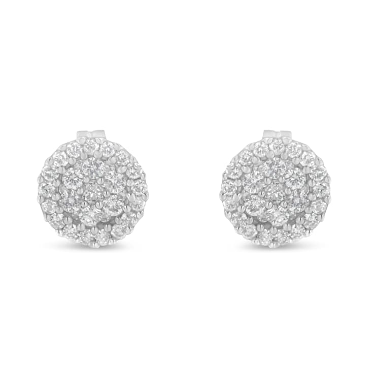 14K White Gold 1/2ctw Brilliant-Cut Diamond Halo-Style Cluster Round
Button Stud Earrings