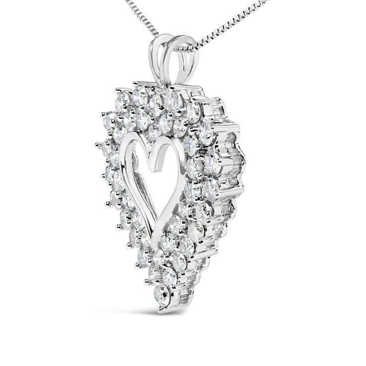 Sterling Silver 4.0ctw Diamond Two Row Open Heart 18
