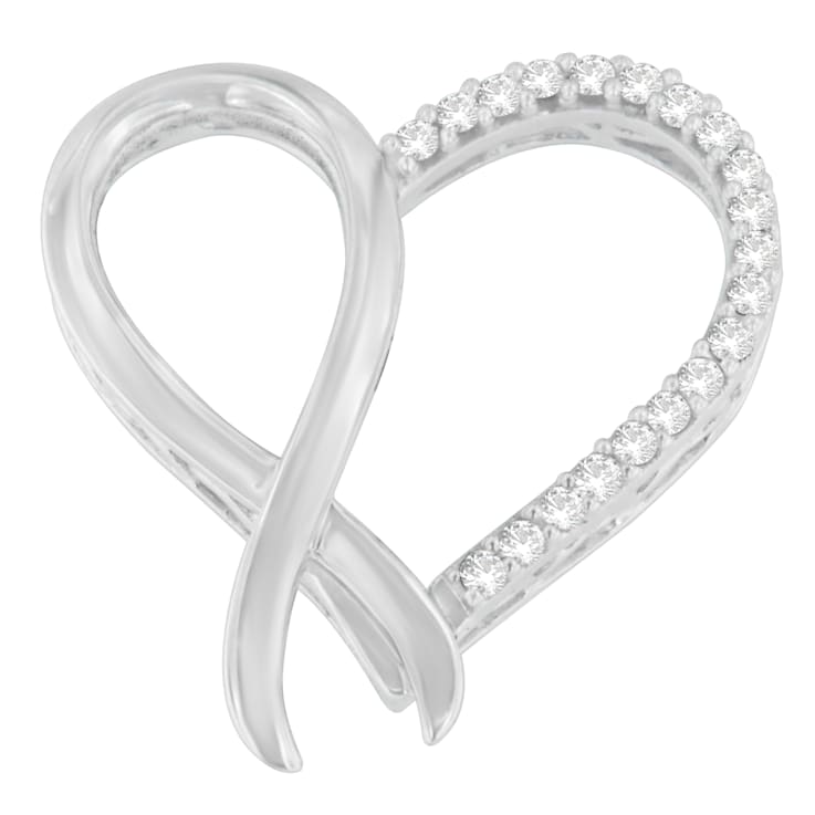 Sterling Silver 1/4ctw Round Diamond Ribbon and Heart Accent Pendant
w\chain(H-I, I2-I3)