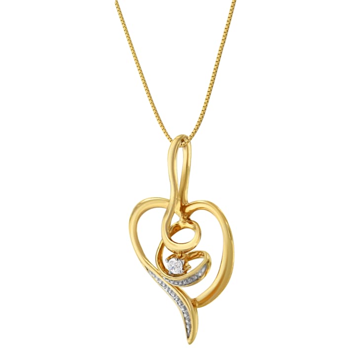 Diamond-Accented Swirl Open Heart 10K Yellow Gold Pendant Necklace with
18" Chain