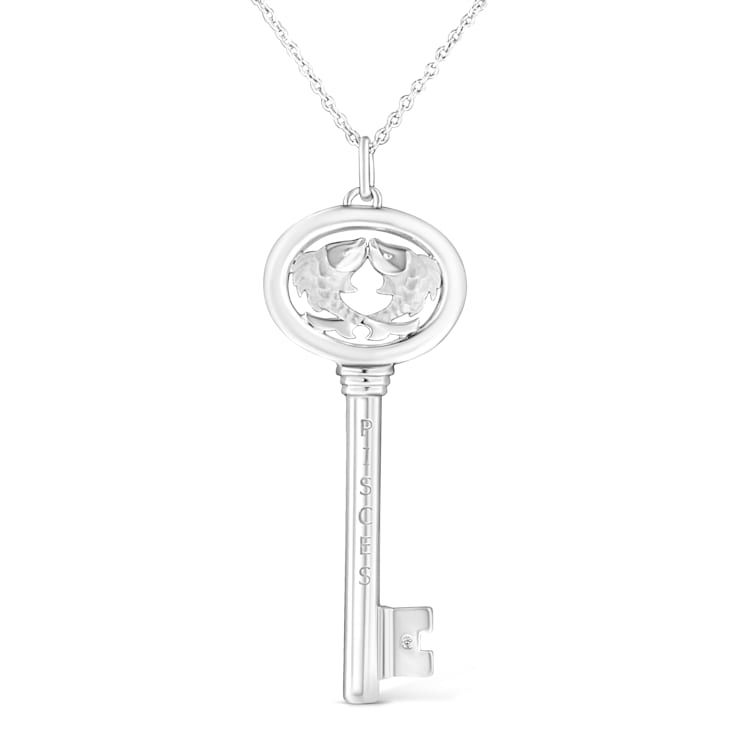 .925 Sterling Silver Diamond Accent Zodiac Key Pendant Necklace