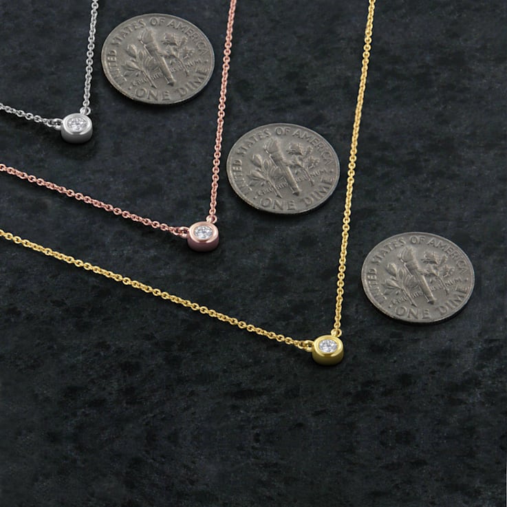 0.10ctw Diamond Bezel Set Solitaire 10K Yellow Gold Necklace (H-I, SI2-I1)