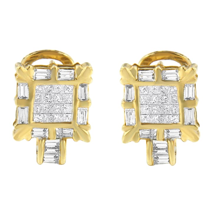 14K Yellow Gold 7/8ctw Princess and Baguette-Cut Diamond Square Framed
Huggie Hoop Omega Earrings