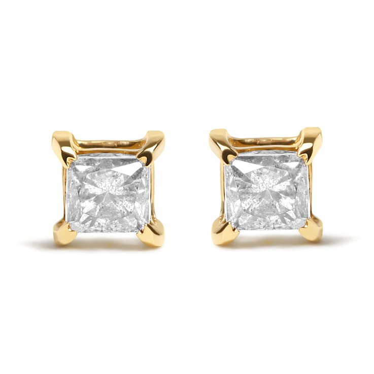 14K Yellow Gold 5/8 Cttw Princess Natural Brown Color Diamond Stud Earrings