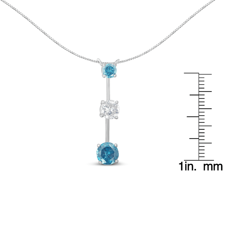 14K White Gold 1 1/2ctw White and Treated Blue Diamond Pendant With
Chain(H-I, I1-I2)