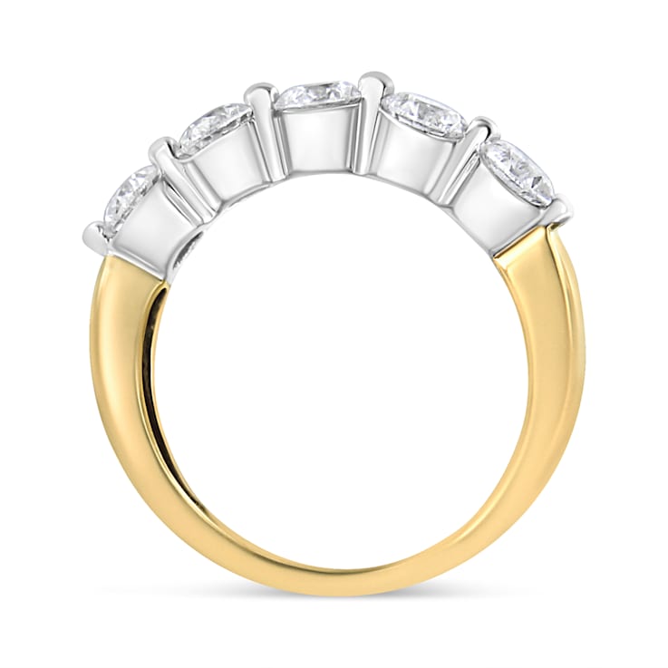 14K Two-tone Gold 1 1/2ctw Round-Cut Diamond 5 Stone Ring Band (H-I
Color, SI2-I1 Clarity)