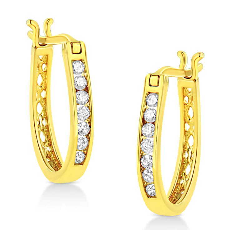 14K Yellow Gold Over Sterling Silver 1/4ctw Diamond Leverback 3/4"
Inch Hoop Earrings