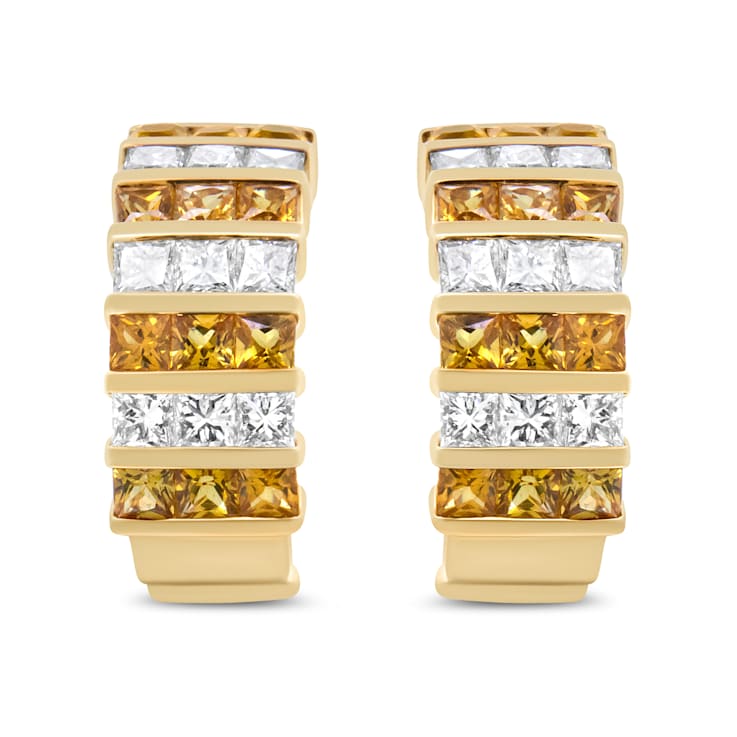 18K Yellow Gold 1 3/4 Cttw Invisible Set Princess Cut Diamond and Yellow
Sapphire Huggie Earrings