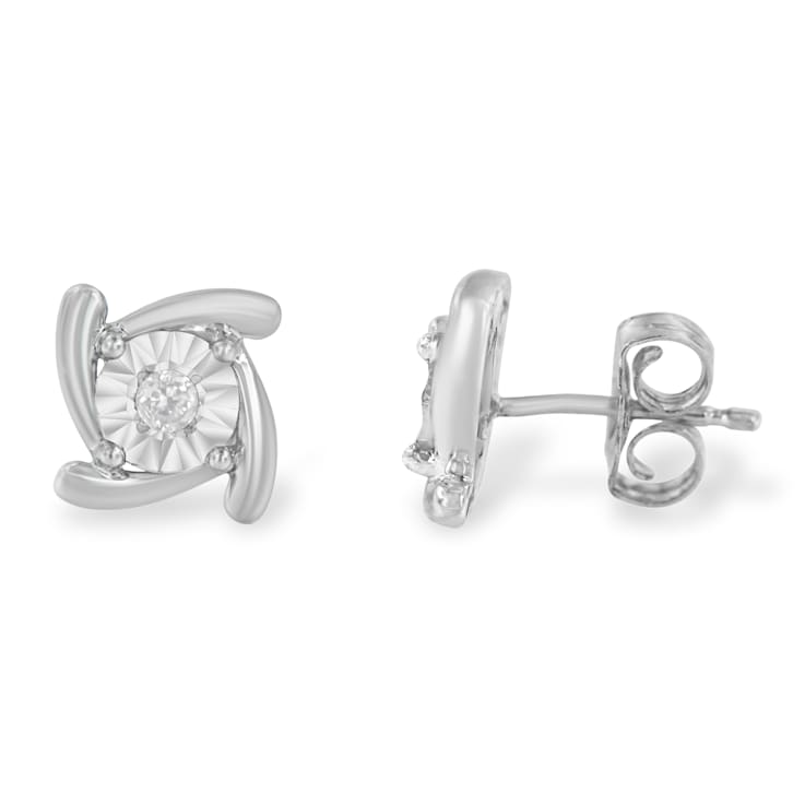 0.10ctw Round-Cut Near Colorless Diamond Sterling Silver Square Pinwheel
Stud Earrings
