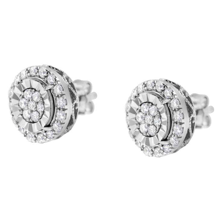 Sterling Silver Diamond Cluster Earrings 1.0ctw