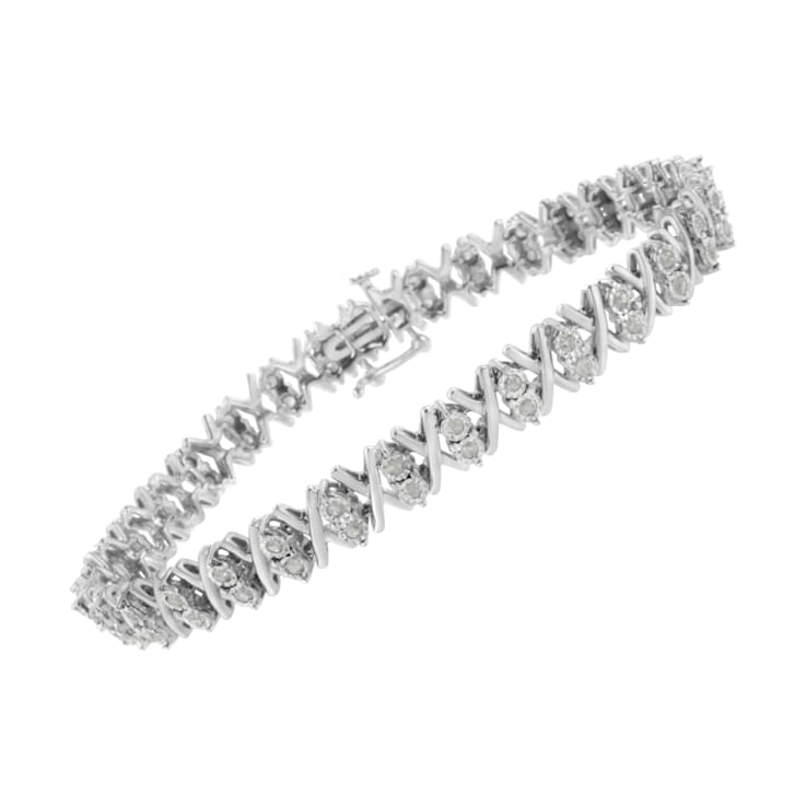 Sterling Silver 1.0ctw Diamond Miracle-Set X-Link 7" Tennis Bracelet