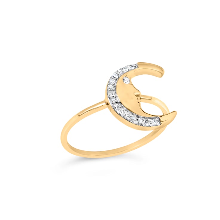 10K Yellow Gold 1/10ctw Diamond Crescent Moon Ring (I-J Color, I1-I2 Clarity)