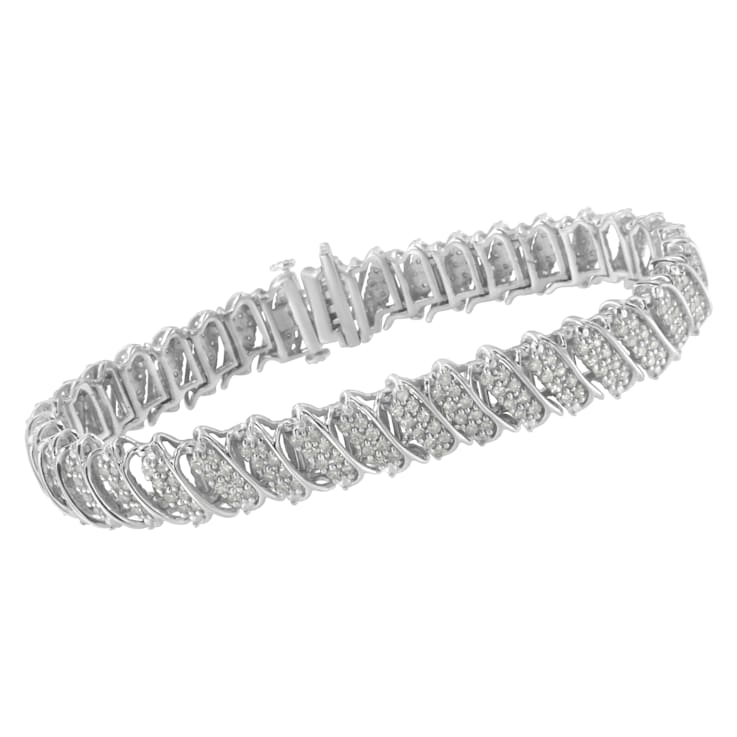 Sterling Silver 3.0ctw Diamond Multi Row Cluster Slanted