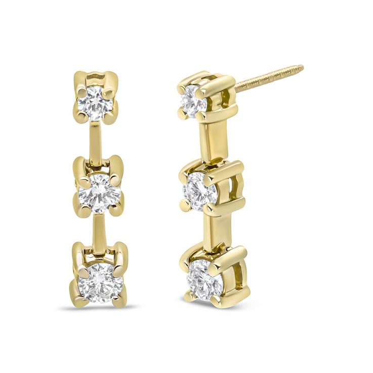 14K Yellow Gold 3/4ctw Round Diamond 3 Stone Graduated Drop Past,
Present and Future Stud Earrings