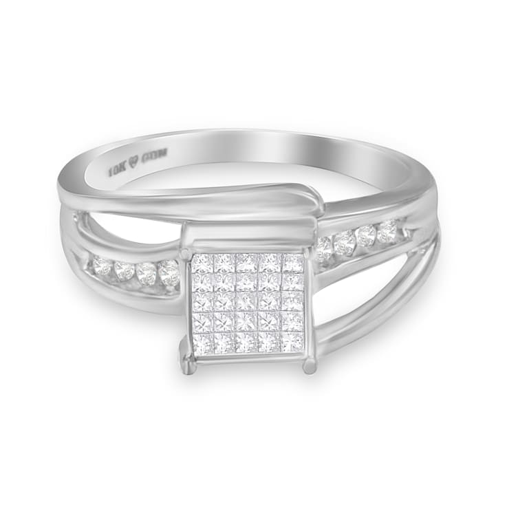 10K White Gold 1/3ctw Invisible Set Princess-cut Diamond