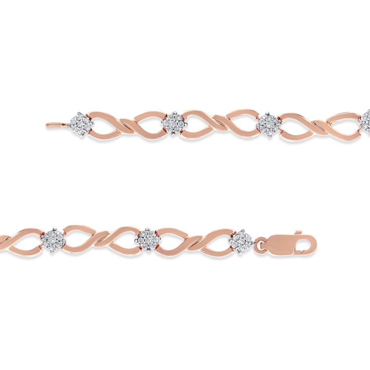 10K Rose Gold .50ctw Diamond Cluster and Infinity Weave Link Bracelet