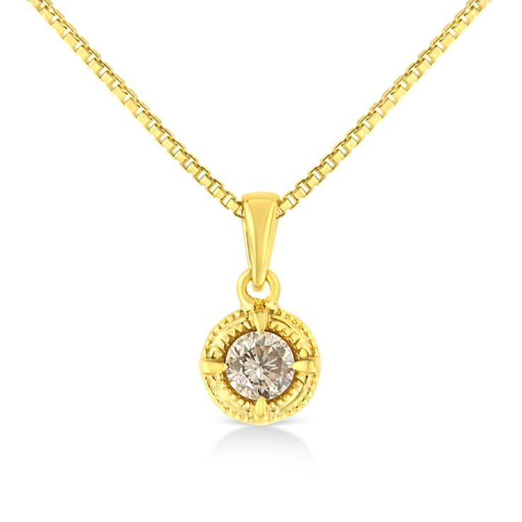 14K Yellow Gold Over Sterling 3/4ctw Diamond Solitaire Pendant
w\chain(K-L Color, I2-I3 Clarity)