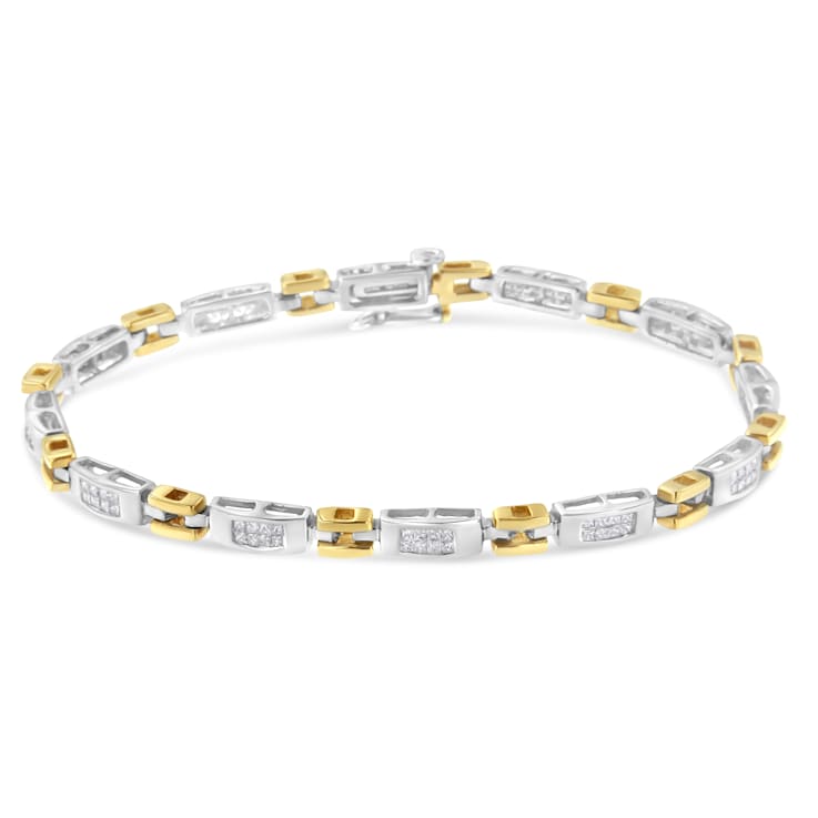 10K Two-Tone Gold 1.0ctw Princess Cut Diamond Geo Link Bracelet