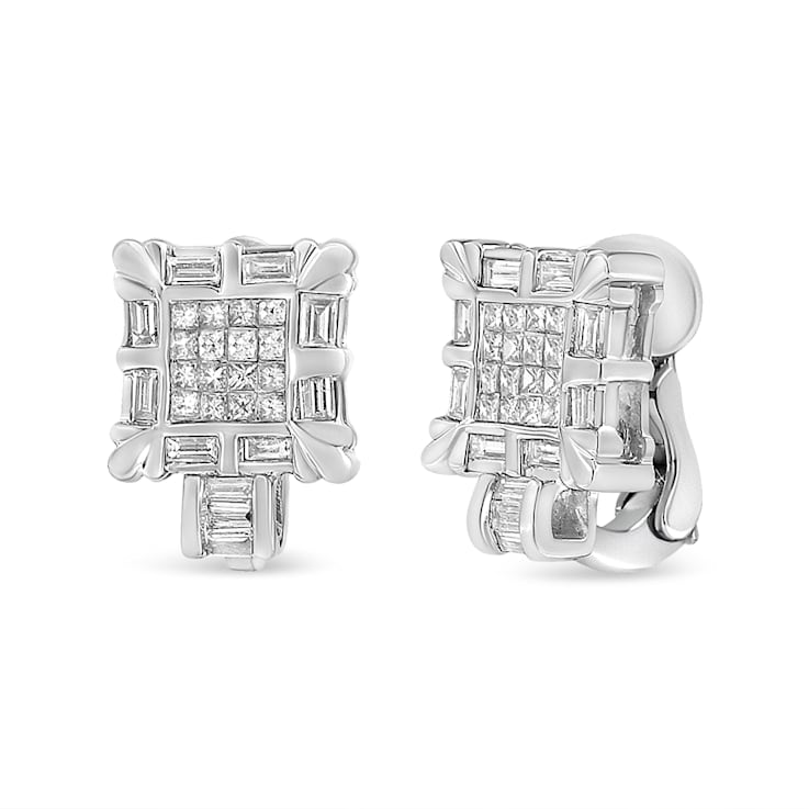 14K White Gold 1.0ctw Princess and Baguette-Cut Diamond Square Framed
Huggie Hoop Omega Earrings