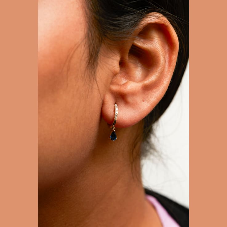 10K Yellow Gold Pear Blue Sapphire and 1/10ctw Diamond Drop and Dangle
Huggy Hoop Earrings