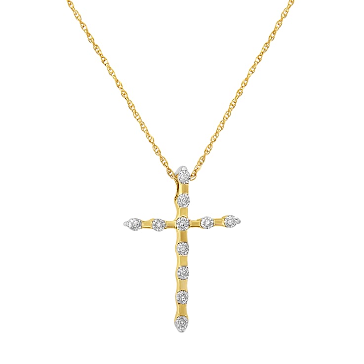 0.05ctw Diamond Accent Cross 14K Yellow Gold Over Sterling Silver
Pendant with Chain