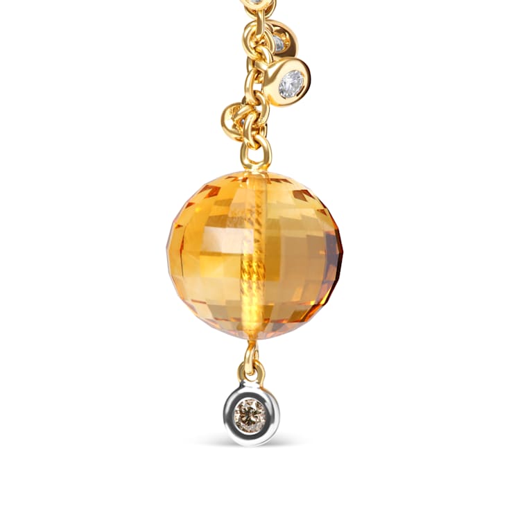 18K Yellow Gold Citrine Ball Gemstone with White and Brown Diamond
Accent Dangle Earrings