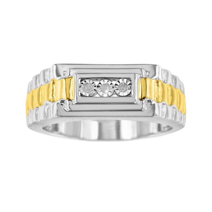 10K Yellow Gold Over Sterling Silver Diamond 3 Stone Men's Ring (I-J
Color, I2-I3 Clarity)