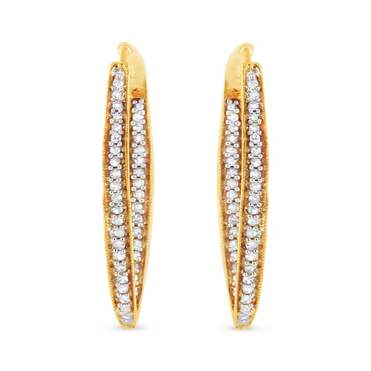 10K Yellow Gold 1/2ctw Round-Cut Diamond Modern Hoop Earrings