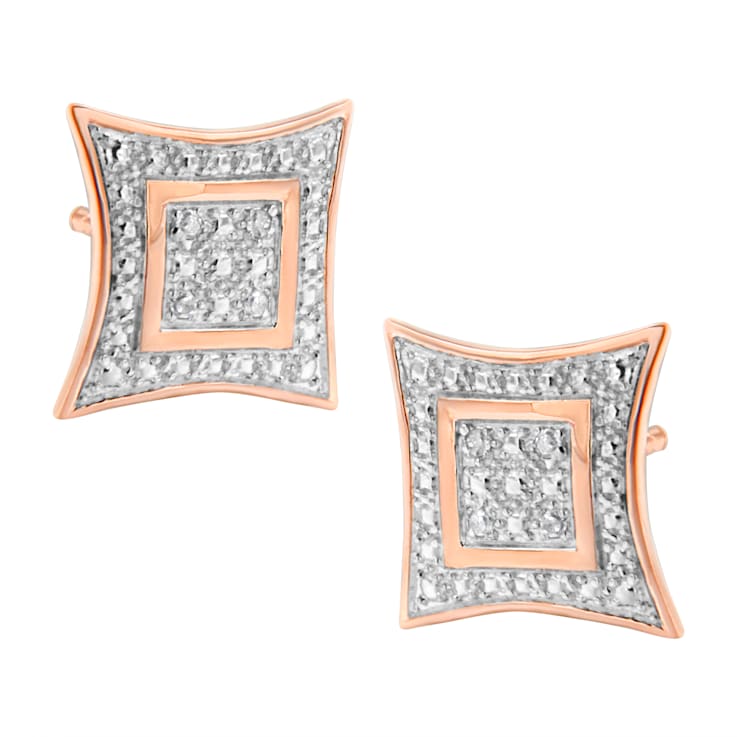 Diamond Accented 14K Rose Gold Over Sterling Silver Halo Stud Earrings