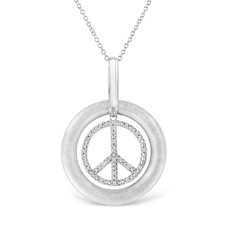 Matte Finish .925 Sterling Silver Diamond Accent Dancing Peace Sign
18" Pendant Necklace