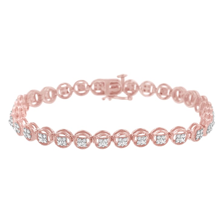 10K Rose Gold Over Sterling Silver 1/4 Cttw Diamond Tennis Bracelet