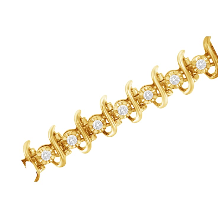 10K Yellow Gold Over Sterling Silver 1.0ctw Prong-Set Diamond Link Bracelet