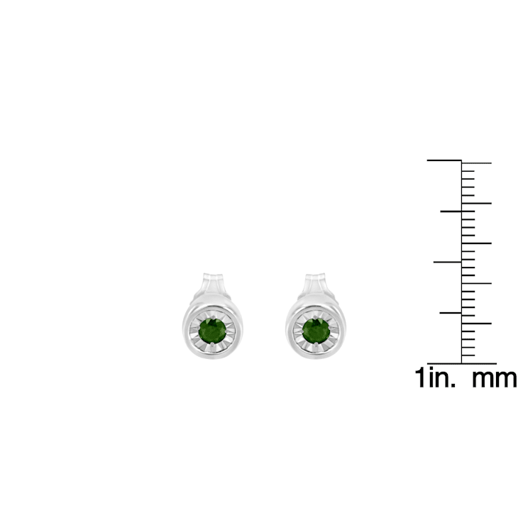 Sterling Silver 1/5ctw Round Brilliant-Cut Green Diamond Miracle-Set
Stud Earrings