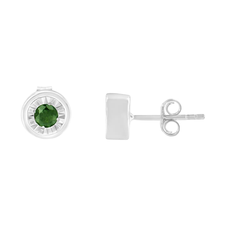Sterling Silver 1/4ctw Round Brilliant-Cut Green Diamond Miracle-Set
Stud Earrings