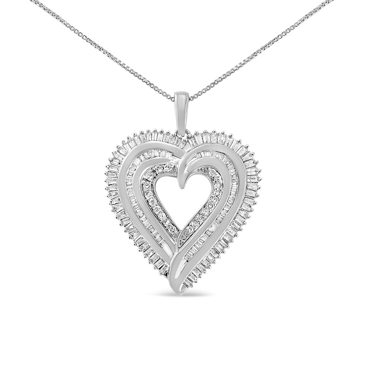 1.50ctw Baguette Diamond Sterling Silver Heart Pendant