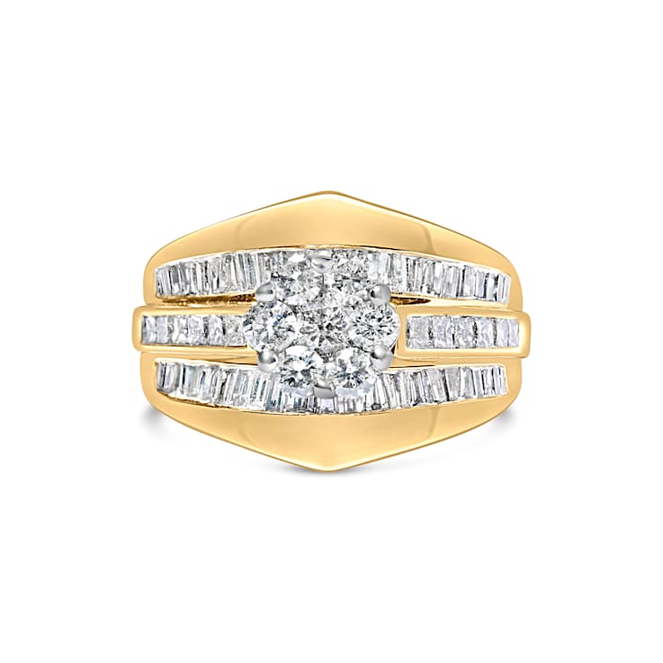 14K Yellow Gold 2-1/3ctw Diamond Cluster Band Engagement Ring &
Wedding Band Set Size 7
