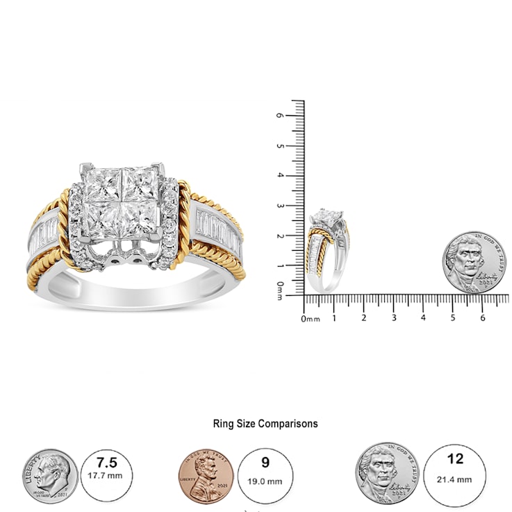 1.50ctw Princess Cut Diamond Quad Engagement 14K White and