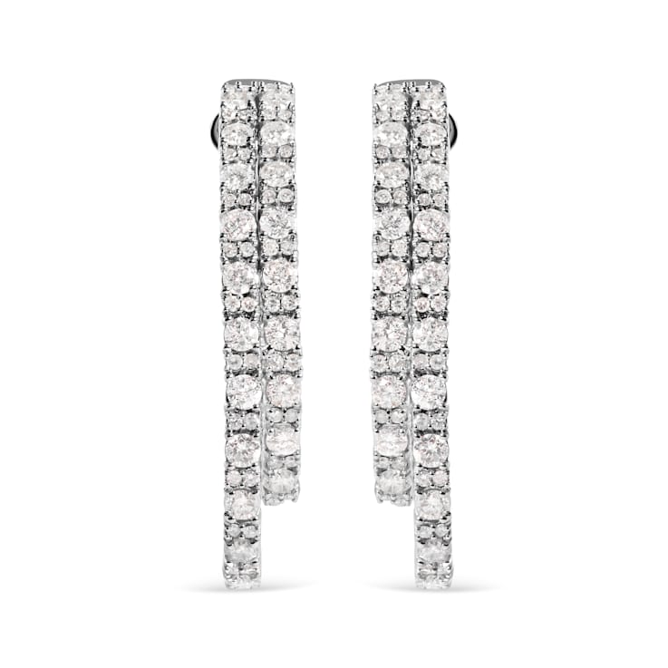 14K White Gold 4.0ctw Diamond Asymmetrical Inside Out Double-Hoop Earrings