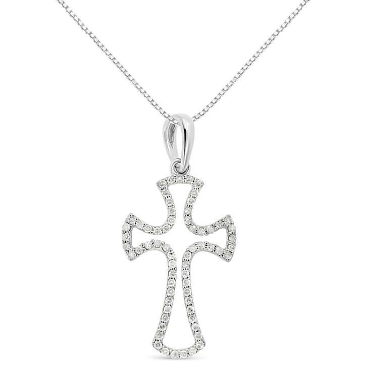 Sterling Silver 1/3ctw Diamond Framed Open Cross 18" Pendant
w\chain(J-K Color, I2-I3 Clarity)