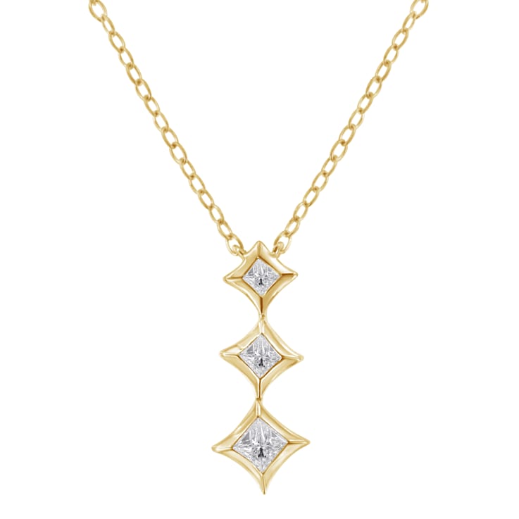 10K Yellow Gold 1/5ctw Princess Cut Diamond 3 Stone 18" Pendant
Chain(H-I Color, SI2-I1 Clarity)