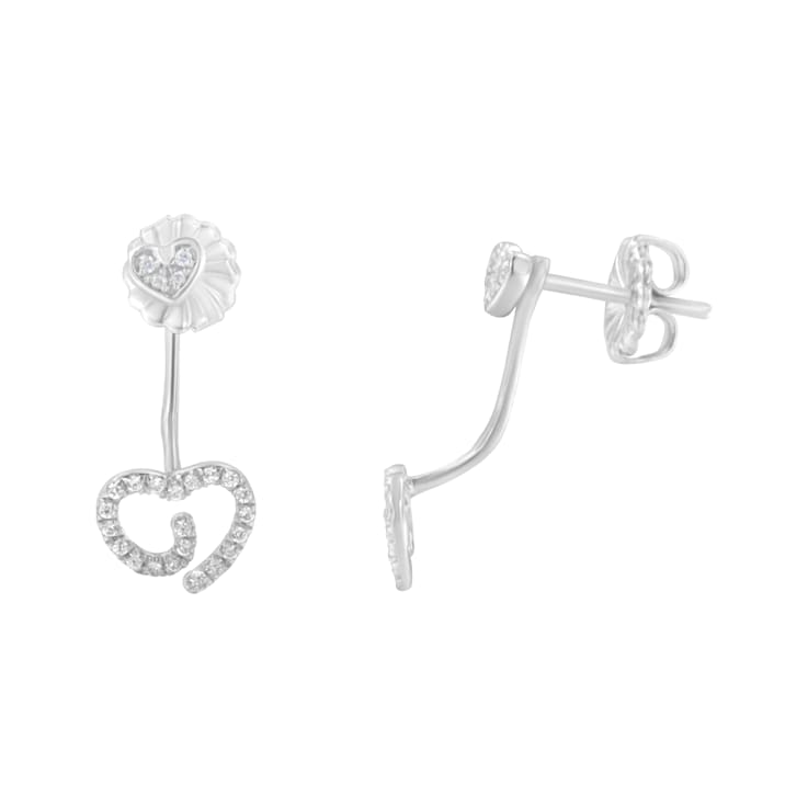 .925 Sterling Silver 1/4 Cttw Diamond Swirl Heart Front/Back Earrings
(I-J Color, I2-I3 Clarity)