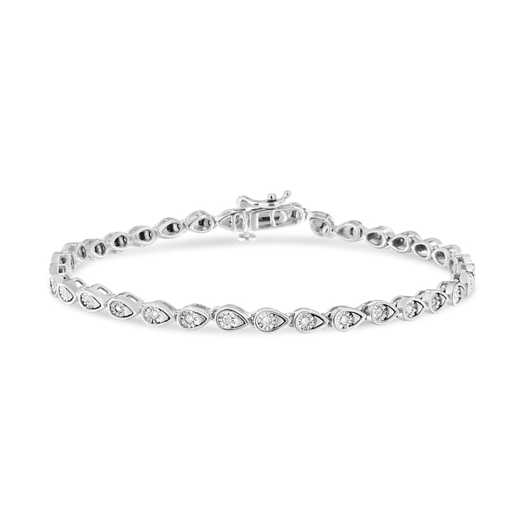 Sterling Silver .10ctw Round-Cut Diamond Pear Link Bracelet