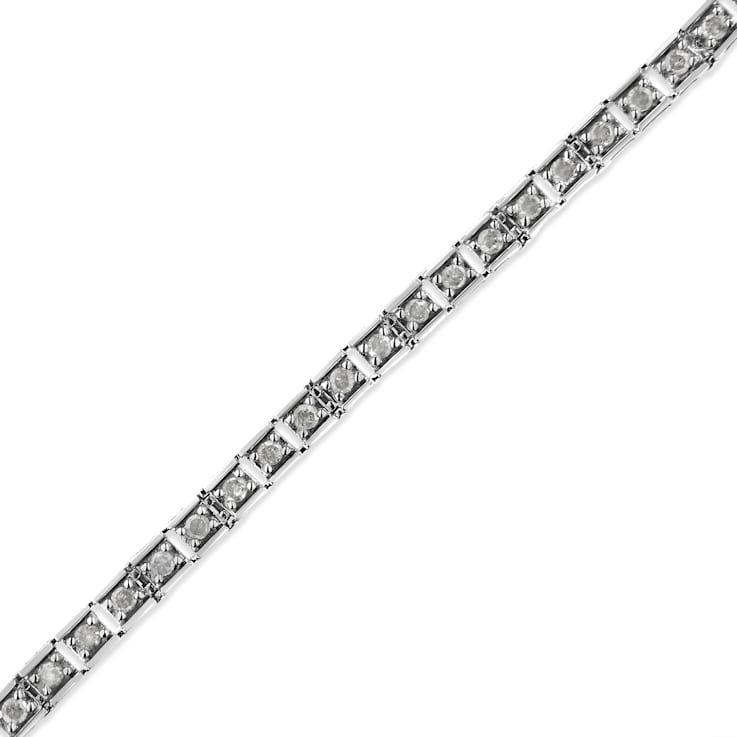 Sterling Silver 1ct. TDW Diamond-Encrusted Link Bracelet (I-J,I3) - 7"