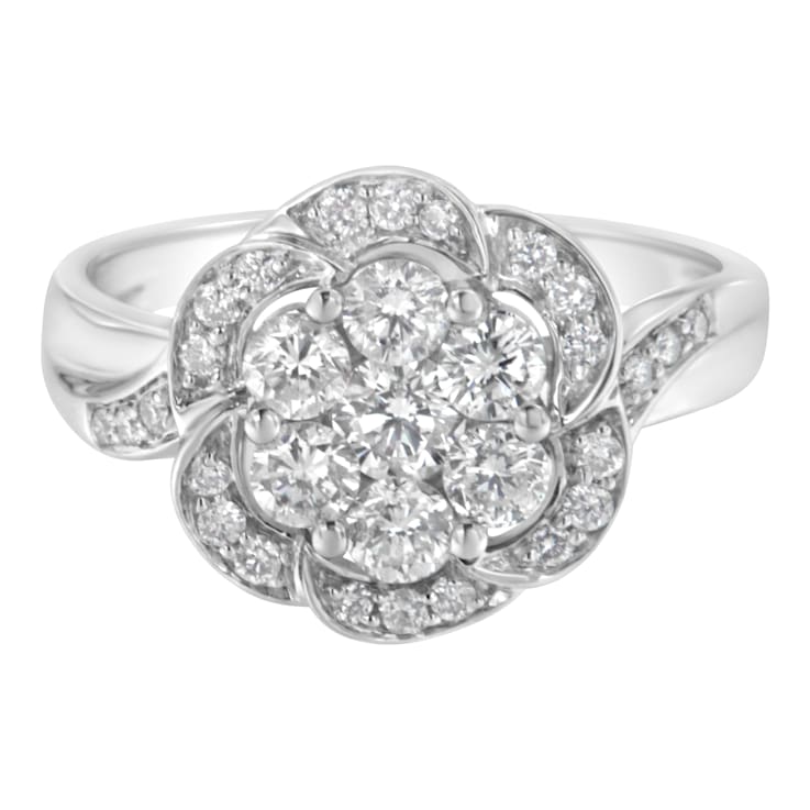 14K White Gold Floral Cluster Diamond Ring (1.0ctw, H-I Color, SI2-I1 Clarity)