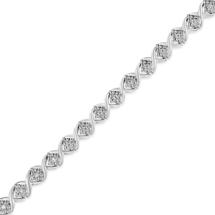 Sterling Silver .25ctw Round-Cut Diamond "X" Link Bracelet