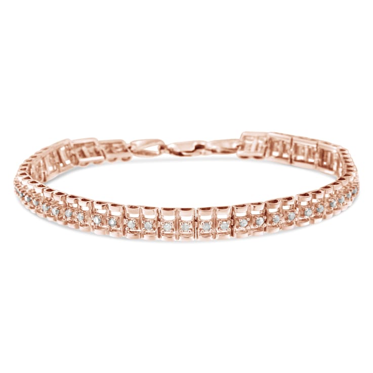 10K Rose Gold Plated .925 Sterling Silver 2.0 Cttw Diamond Double-Link
7" Tennis Bracelet