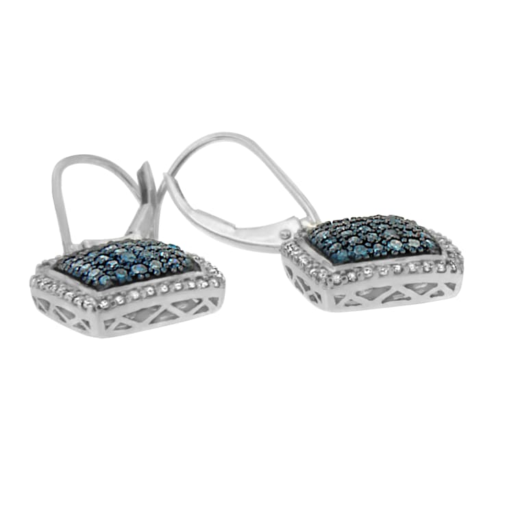Rhodium Over Sterling Silver 3/4ctw Blue and White Diamond Cushion
Shaped Dangle Earrings
