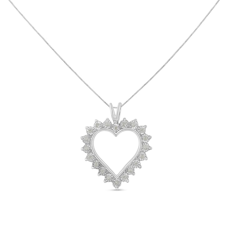 1/4ctw Miracle Set Diamond Open Heart Sterling Silver Pendant Necklace
with 18" Chain
