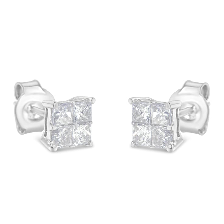 10K White Gold Diamond Stud Earrings 3/4ctw